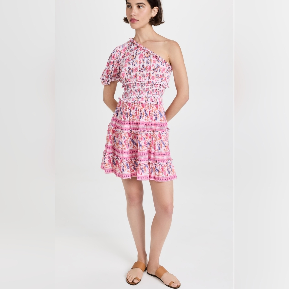 Playa Lucila Puff One Shoulder Mini Dress Blue Boho Ruffles Anthropologie